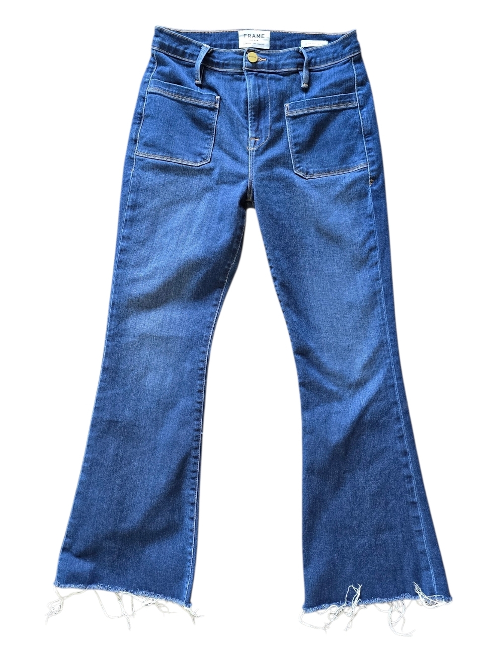 Frame Denim Le Bardot Crop Flare Jeans with Frayed Hem